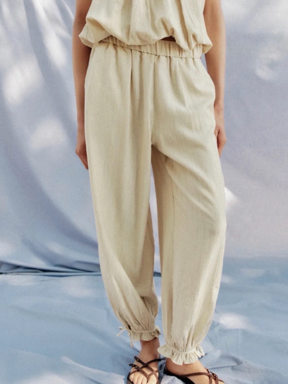 NWT Zara ballon Relaxed Cream Elastic-Waist pants